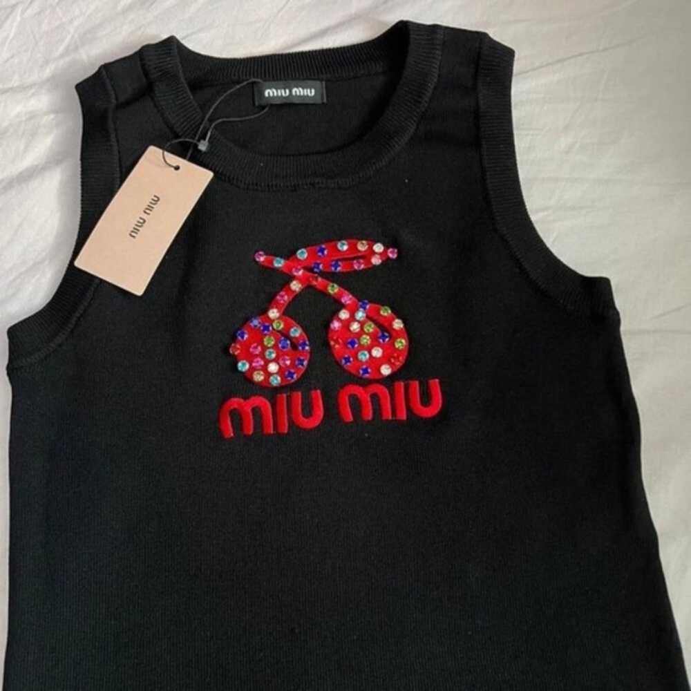 Miu Miu Black Sleeveless Kids Top with Red Embellishments